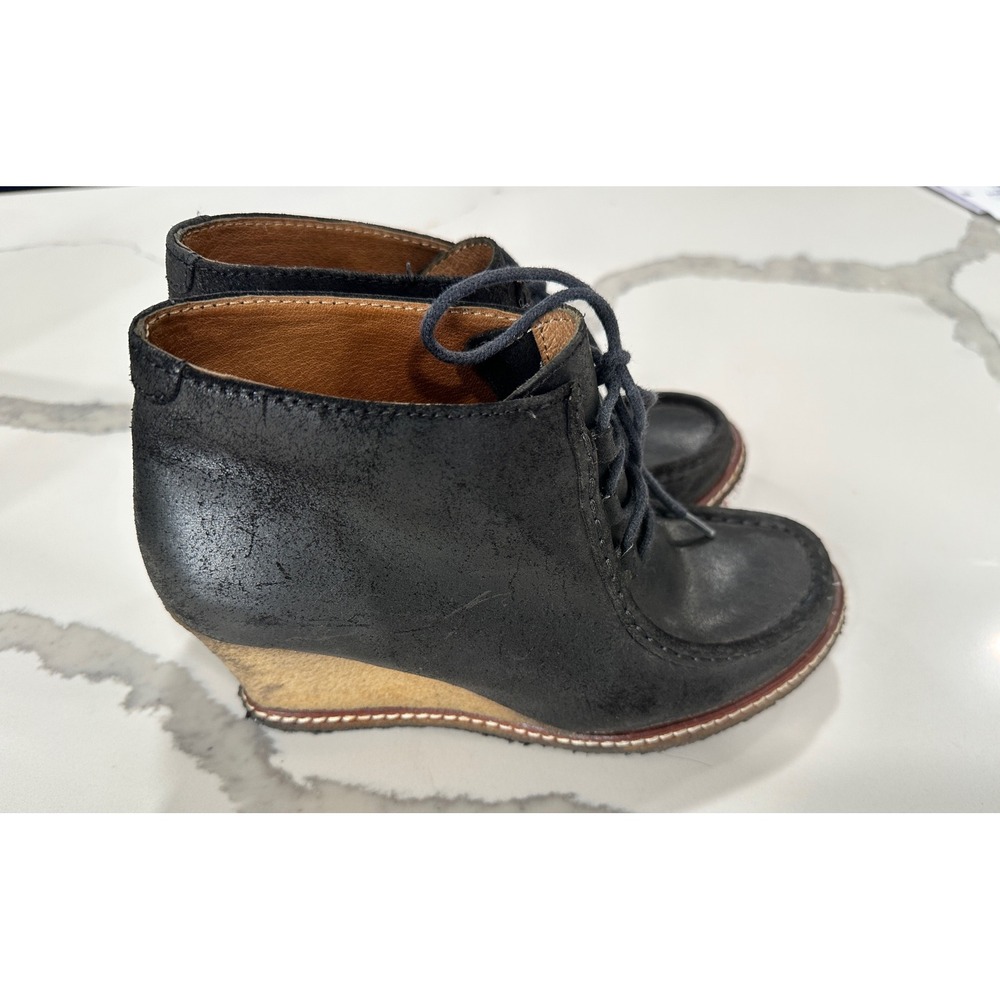 Johnston & Murphy Womens Black Leather‎ Wedge Ankle Boots Lace Up Size 6.5M